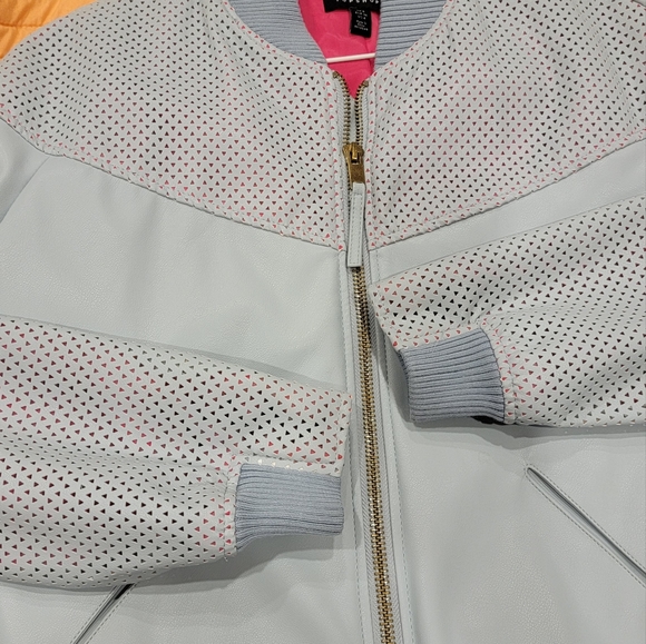 TOPSHOP  NEW  $110 Idol Perforated Faux Leather Bomber Jacket in Blue in size 4 - Picture 4 of 12